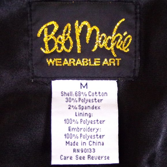 BOB MACKIE WEARABLE ART size M blazer black + multicolor stripes & embroidery - Picture 15 of 16